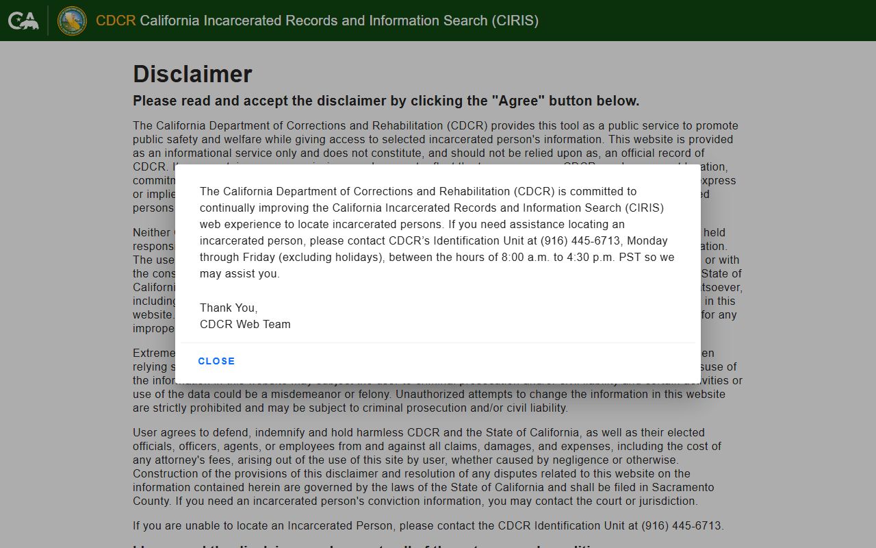 California CIRIS state inmate locator separate from San Mateo County jail mugshots