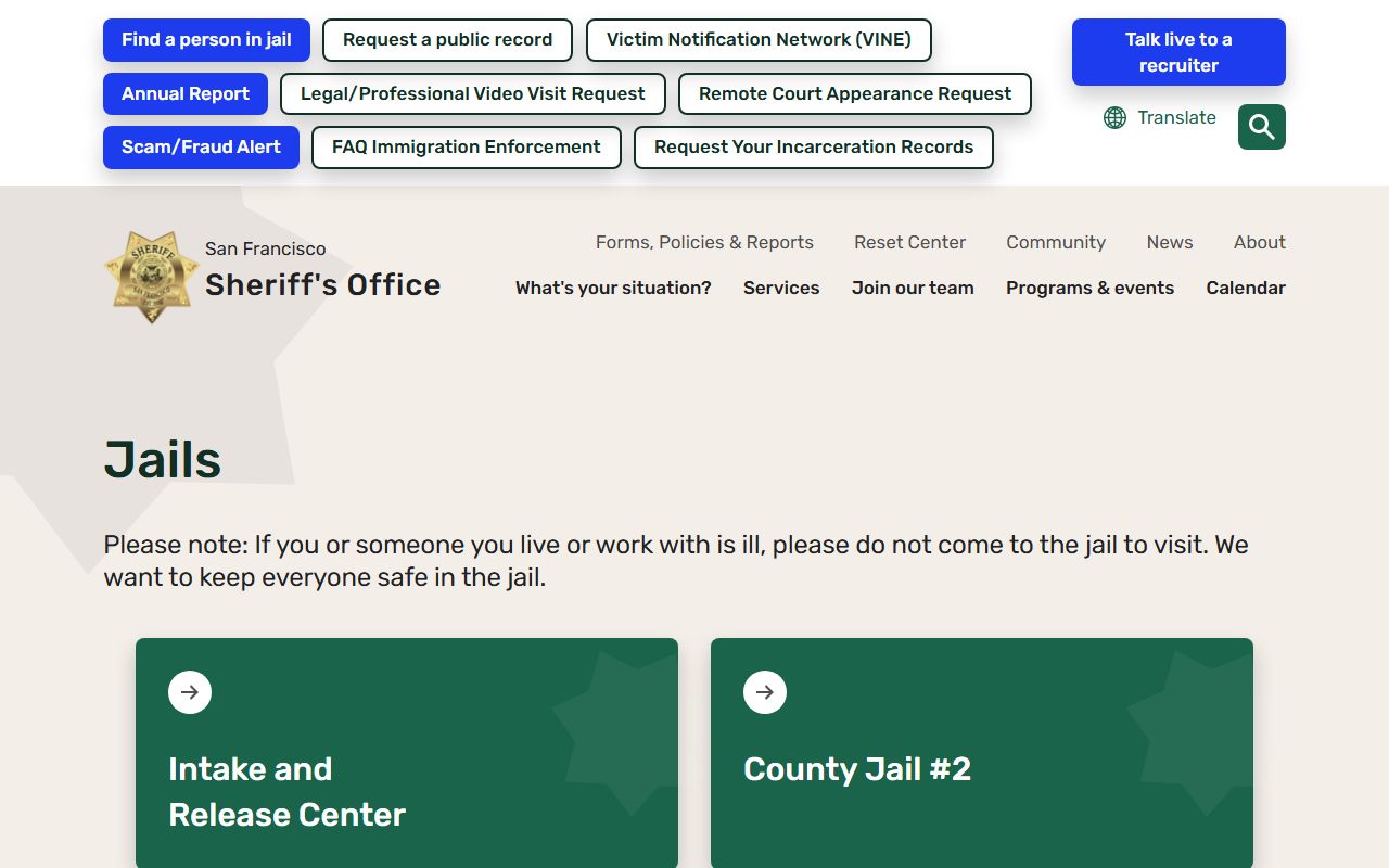 San Francisco County Jail #3 San Bruno sheriff jail facility record