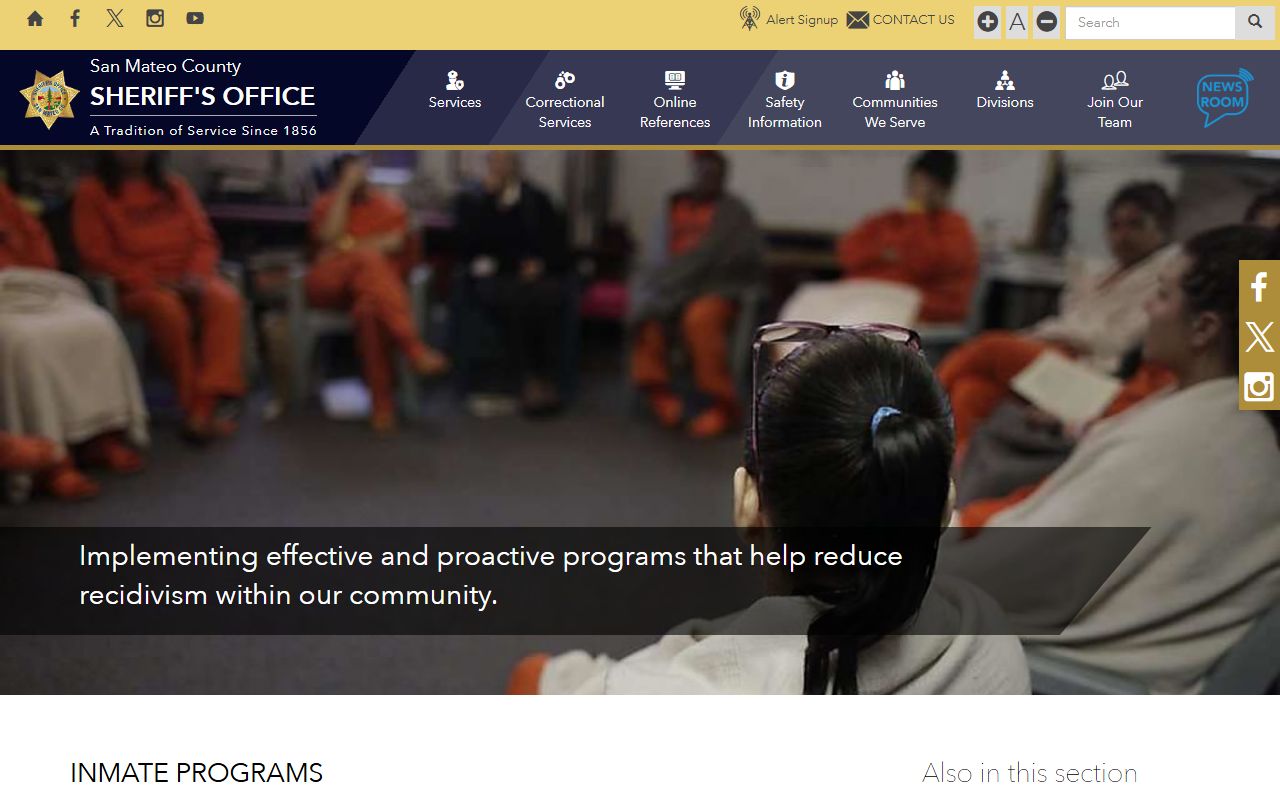 San Mateo County inmate programs list for jail records and custody support