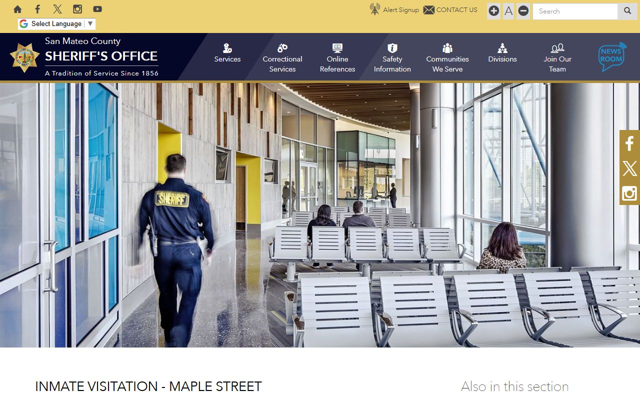 San Mateo County Maple Street Correctional Center inmate visitation schedule source
